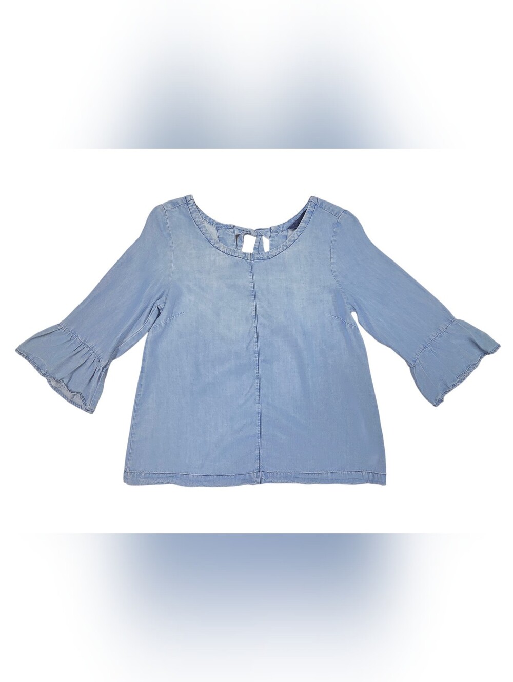 Blue Rain Chambray Denim Blouse with a Bow Back Size Small